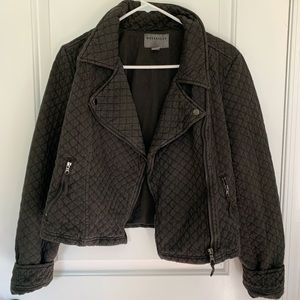Anthropologie quilted moto jacket, size medium, dark gray/black